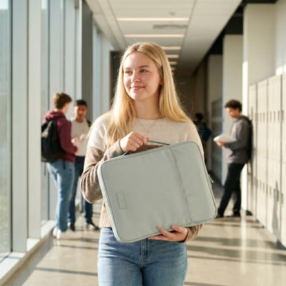 Sturdy 3 Ring Zipper Binder with Strap for School - Beautiful 1 Inch Zip Up Binder with 5-Tab Dividers Holds 420 Sheets, Books & Laptop - Easy to Carry Trapper Keeper Made of Premium Fabrics - color: Sage