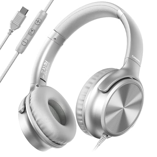 Cowyawn USB C Headphones Wired, Over Ear USB C Wired Headphones with Microphone, Volume Control, HD Stereo Sound, Foldable USB Type C Headphone for Adult/Teens/Laptop/Computer/iPhone 15/16/17, Sliver - color: Silver