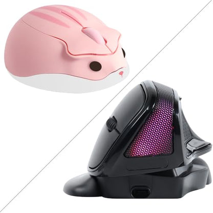 Wireless Mouse Large Angle Adjustable Upright Carpal Tunnel Ergo Optical Mice for PC Laptop Computer Macbook Gift,3600 DPI,Removable Palm Rest,RGB Light,2.4GHz Wireless Mouse Cute Hamster Shape