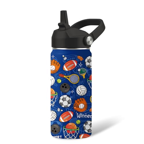 Kids Water Bottle Insulated - 16 oz Kids Stainless Steel Water Bottle with Straw, Leak Proof, BPA-Free, Vacuum Insulated, Sports Water Bottles for Sports, Travel - color: Sports, size: 16 Ounces