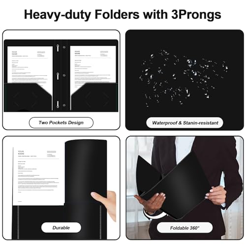 Two Pocket Folders with Prongs, LAYZZ 60 Pack Poly Plastic Folders, Heavy Duty Plastic Folders with Pockets and Prongs, Letter Size, for Offices and Schools (Black) - color: Black