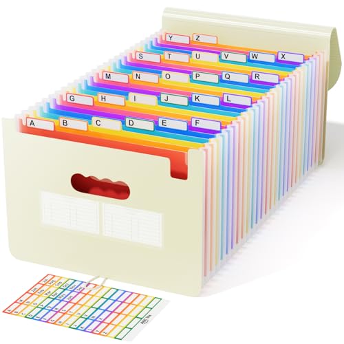 ABC life 26-Pocket Accordion File Organizer, Expanding File Folder, Letter/A4 Size Plastic Monthly Bill & Tax Receipt Holder with A-Z Tabs for Home, Office, Classroom - Beige Color - color: Beige Color