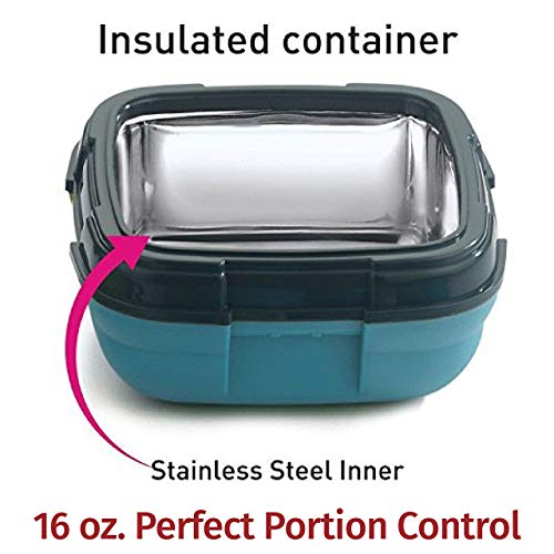 Pinnacle Insulated Leak Proof Lunch Box for Adults and Kids - Thermal Lunch Container With NEW Heat Release Valve 16 oz ~Set of 2~ Blue-Green - color: Blue-green
