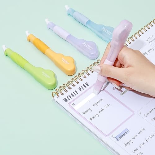 Temiary 4 Pack Correction Tape Pen, 0.27 in x 78.7 Ft White Smooth Pull Out Tape Pens for Writing, Tear Resistant Easy to Use Applicator for Instant Corrections School Office Supplies (Morandi)