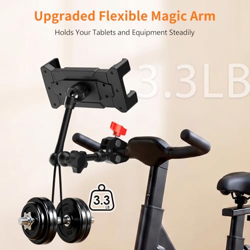Multi-Scene Universal Tablet Stand, 360° Adjustable Phone Holder for Desk, Metal Crab Clamp with Sturdy Aluminum Arm for 4.7"-13.5" Kindle, iPad Pro/Air/Mini, iPhone, for Stroller Treadmill Golf Cart