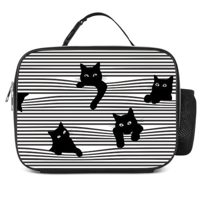 Cute Cat Striped Black White Lunch Box Insulated Reusable Lunch Bag Tote Cooler for Women Men Boy Girl School Work Office Picnic - color: Cat Black And White Striped