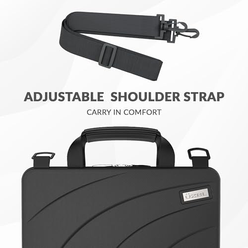UZBL 13-14 Inch Always-on Chromebook Protective Hard Case with Adjustable Shoulder Strap and Carrying Handles - color: Black Pu
