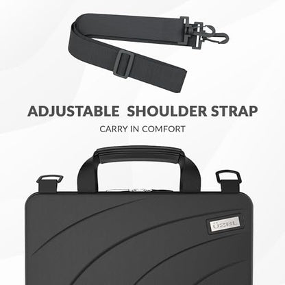 UZBL 13-14 Inch Always-on Chromebook Protective Hard Case with Adjustable Shoulder Strap and Carrying Handles - color: Black Pu