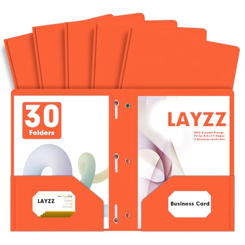 Plastic 2 Pocket Folders with Prongs, 30 Pack, Heavyweight, Letter Size Poly Folders with 3 Metal Prongs Fastener Clips (Orange) - color: Orange