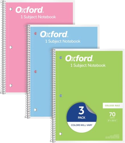 Oxford Spiral Notebooks, 1 Subject, College Ruled Notebooks for School, 8 x 10.5 Inches, 70 Sheets, Assorted Pastel Colors, Back to School Supplies (1002540) (Pack of 24) - size: (Pack of 24)