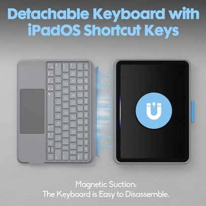 Wireless Keyboard Case for iPad 10th Generation, Bluetooth Wireless Detachable Magnetic Stand Rechargeable Keyboard with Folio Slim Compact Removable Cover with Trackpad, Backlit Keys - color: Blue