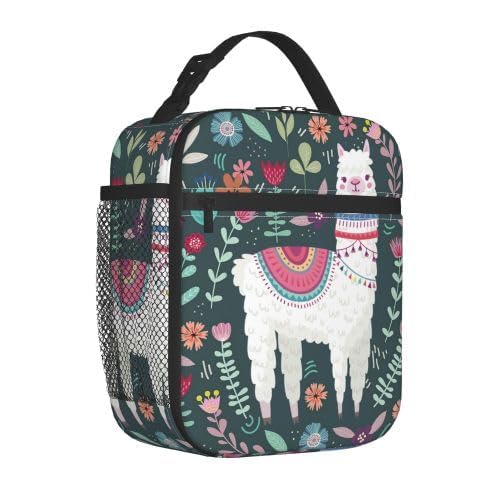 YETTA YANG Cute Llama Flower Portable Lunch Bag Insulated Lunch Box Reusable Totes For Women Men Work Picnic Camping - color: Black26