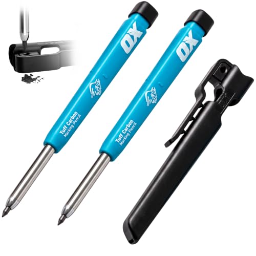OX Tools 2 Carpenter Pencils Set Pro Tuff Carbon Marking Pencil Mechanical Construction Pencil With 2 Leads Included & Holder & Sharpener Belt Clip - style: 2 OX Carpenter Pencils