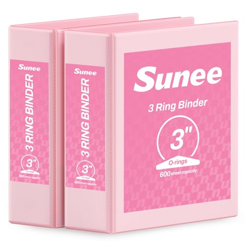 SUNEE 3 Ring Binder 3 Inch 2 Pack, Clear View Binder Three Ring PVC-Free (Fit 8.5x11 Inches) for School or Office Supplies, Pink - color: Pink, size: 3 Inch