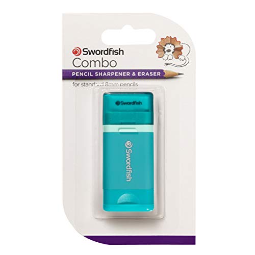 Swordfish Combo Pencil Sharpener with Mess-Free Canister and Eraser [Pack of 1] Turquoise [40294] - size: pack of 1
