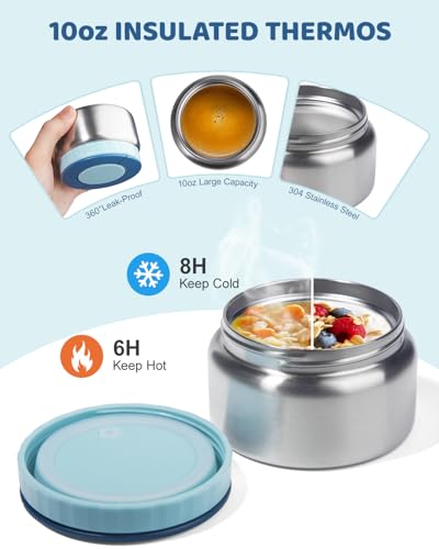 SOHIDA Bento Box with 10oz Soup Thermo: Kids Leakproof Lunch Box with 3 Compartments - Dishwasher Safe and BPA-Free - Vacuum Insulated Food Jar Suitable for Kids Back to School, Travel-Blue - color: Blue