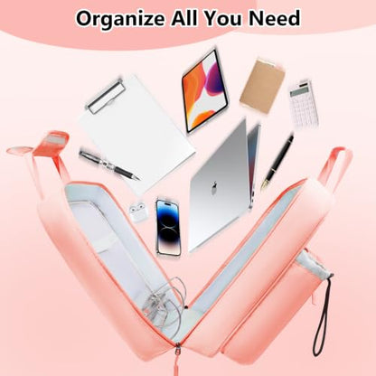 SIYNPAV 3 Inch Zipper 3 D-Ring Binder Bag, 700 Sheet Portfolio Organizer with Shoulder Strap, 13 Inch Laptop Sleeve, Pen& Bottle Pocket for Middle School, Peach - color: Peach