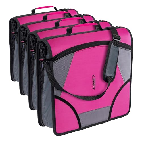 Case-it King Sized Zip Tab School Zipper Binder | 4-Inch D-Rings, 800 Sheet Capacity, 5-Subject Expanding File Folder, Multiple Pockets & Storage Organizer, Shoulder Strap | D-186 Magenta (Pack of 4) - color: Magenta, size: 4 Pack