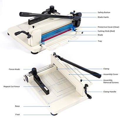 Heavy Duty Paper Cutter,12 inch Guillotine Paper Cutter,Guillotine Paper Cutters and Trimmers Cards Leather with Metal Base for Office Home School (White, a4) - color: White, size: a4