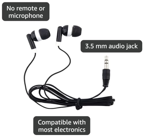 Wholesale Bulk Earbuds Headphones 50 Pack Individually Bagged Earphones for Schools, Classroom, Students, Libraries, Hospitals, Museums - color: Black, size: 50 Pack