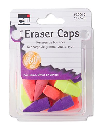 Charles Leonard Pencil Eraser Caps, Assorted Colors, 12 Erasers per Pack, 12 Packs (30012) - color: Assorted Color