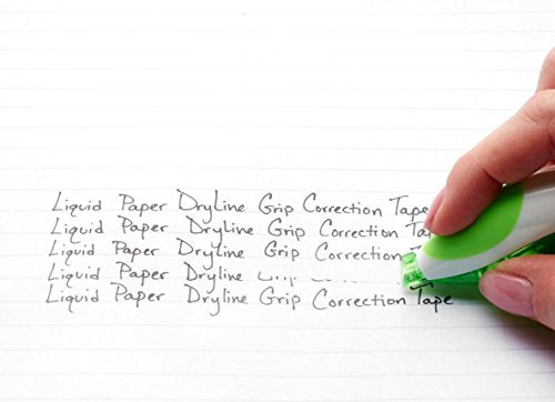 Paper Mate 660415 Liquid Paper DryLine Grip Correction Tape Dispenser, Pack of 3; Transparent Green Body; 1/5 inches Wide x 27.8 feet Long White Tape; Applies Dry, Rewrite Instantly; Swivel Tip - size: 1 Count (Pack of 3)