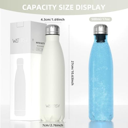WATERSY Stainless Steel water bottles,17oz/500ml Insulated Water Bottles,Cream White metal water bottle Keeps Drink Cold and Hot,BPA Free kids water bottles for School,Gym,Travel,Sports - color: Cream White