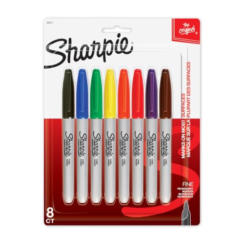 Sharpie Permanent Markers, Fine Point, 8 Count - School, Office, Arts & Crafts, Desk Supplies - color: Assorted, size: 1 Count (Pack of 8), style: 8-Count