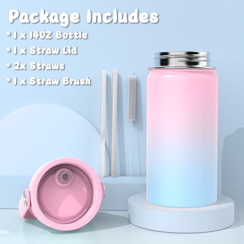 ACESAK Kids School Backpack for Girls, 4-In-1 Bookbag Backpack Set with 14OZ Insulated Kids Water Bottle (Pink Blue) - color: Pink-to-blue Gradient