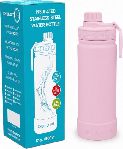 CHILLOUT LIFE 17oz Kids Insulated Stainless Steel Water Bottle with Leak Proof Spout Lid & 144 Stickers - color: Blush Pink, style: 17 oz