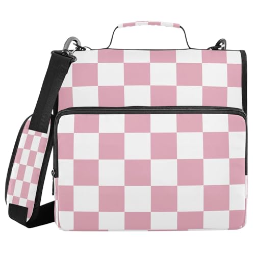ALAZA Zipper Binder 3 Ring Pink White Checkered Binder Organizer with Zipper and Shoulder Strap Large Capacity Multi-Pocket Trapper Keeper File Folder for Office Supplies - color: Multicolored 21