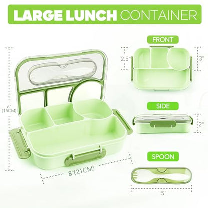 EASYFUN Bento Box Adult, Lunch Box, 4-Compartment Lunch Containers, Drop-Proof, Dishwasher Safe & Made with BPA-Free Materials (Green) - color: Green