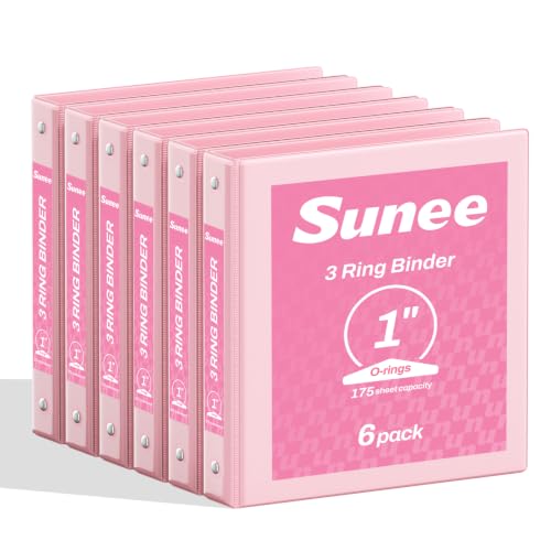 SUNEE 1 Inch Binders 3 Ring 6 Pack, Clear View Three Ring Binder PVC-Free (Fit 8.5x11 Inches) for School or Office Supplies, Pink - color: Pink, size: 1 Inch