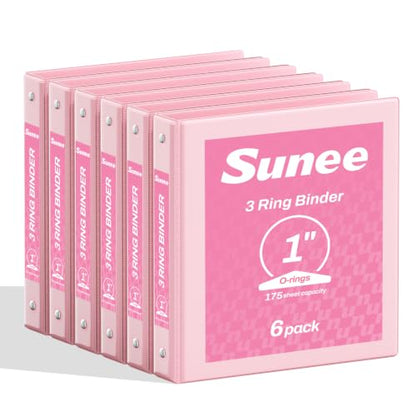 SUNEE 2.5cm(1인치) 바인더 3링 6팩, 클리어 뷰 3링 바인더, PVC 프리, 학교 또는 사무용품용, 핑크 - color: 핑크, size: 1인치
