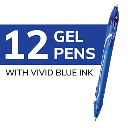 BIC Gelocity Quick Dry Blue Gel Pens, Medium Point (0.7mm), 12-Count Pack, Retractable Gel Pens With Comfortable Full Grip - color: Blue, size: 12 Count (Pack of 18)