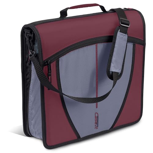 Case-it Mighty Zip Tab School Zipper Binder | 3-Inch O-Rings, 600-Sheet Capacity, 5-Subject Expanding File Folder, Multiple Pockets & Storage Organizer, Shoulder Strap | D-146 Red Burgundy - color: N Red Burundy, size: 1 Pack