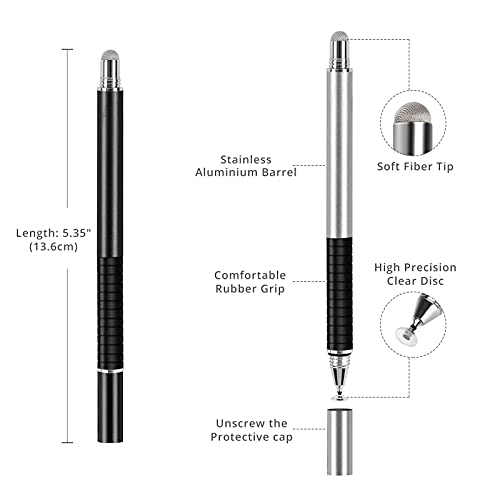 Capacitive Stylus Pen (4 Pack), Universal Stylist Pens 2 in 1 Precision Series Fine Point Disc Touch Screen for iPhone/iPad/Android/Tablet and All Screens - color: Black/Silver/RoseGold/InkGreen