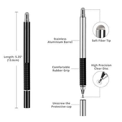 Capacitive Stylus Pen (4 Pack), Universal Stylist Pens 2 in 1 Precision Series Fine Point Disc Touch Screen for iPhone/iPad/Android/Tablet and All Screens - color: Black/Silver/RoseGold/InkGreen