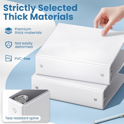 SUNEE 2 Inch Binders 3 Ring 4 Pack, PVC-Free Clear View 2" Binders (Fits 8.5x11 Inches) for School, Office & Home Use, White - color: White, size: 2 Inch, style: 4 Pack