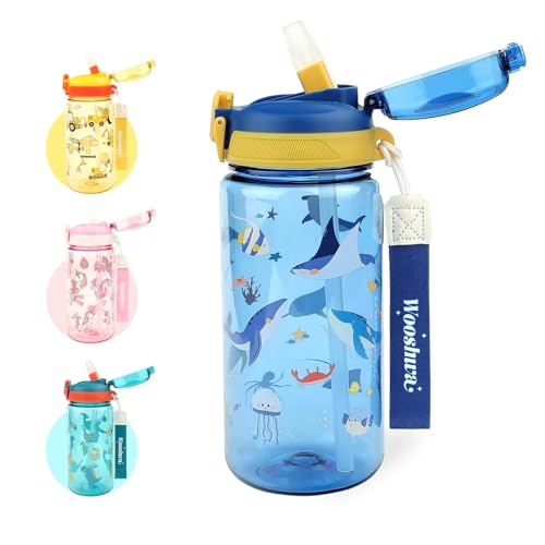Kids Water Bottle for School or Travel, 20 Oz Durable Plastic Water Bottle with Silicone Straw and Pop-Up Spout Cover, BPA Free & Dishwasher Safe(Ocean Animals) - color: Ocean Animals, size: 20 oz (1 Pack)