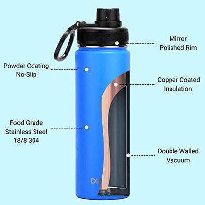 DRINCO Stainless Steel Water Bottle Spout Lid Vacuum Insulated Double Wall Water Bottle Wide Mouth (40oz 32oz 22oz 18oz 14oz) Leak Proof Keeps Cold or Hot (22 oz, 22oz Royal Blue) - color: 22oz Royal Blue, size: 22 Ounces