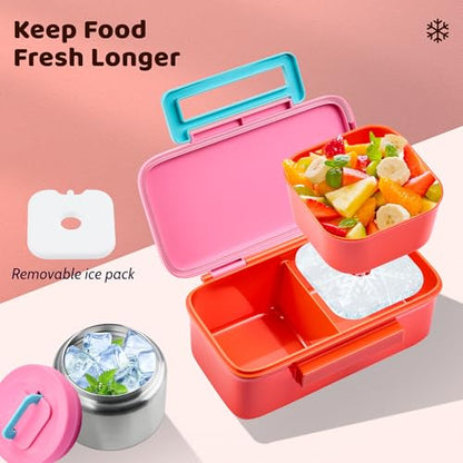 JXXM Lunch Box for Kids With 8oz Soup Thermo, Leak-proof Lunch Container with 2 Compartments, Thermo Food Jar Food Containers for Back to School Girls Boys (Pink) - color: Pink