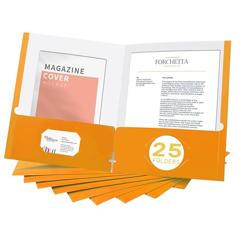 Zzrywuty File folders with Pockets,Orange Two folders for documents,25 Pack Paper Folders with Card Slot,Letter Size,School Students,Business,Home and Office Workers - color: Orange-25pcs