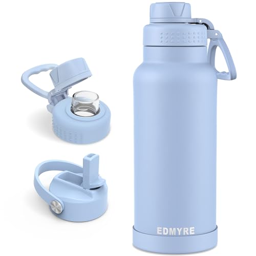 40 oz Stainless Steel Water Bottle with Straw Lid & Twist Lid, Insulated water bottle for men & women with Silicone Boot, Leakproof, Keeps Cold 24H / Hot 12H, Wide Mouth for Gym, Travel, Sports, Gym - color: Blue, size: 40 Ounces