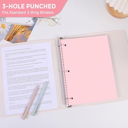 SKYDUE 8"x10.5" Spiral Notebook - College Ruled 100 Sheets, 1 Subject Notebook for School & Office, 3-Hole Punched Paper, Pink - color: Pink