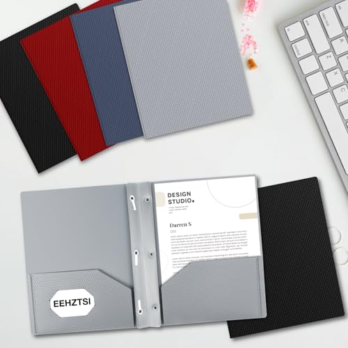 12-Pack Plastic Pockets with Prongs, 2-Pocket Folders with 3 Fasteners, Holds 8.5" x 11" Paper, Silvery - color: Silver, size: 12-Pack