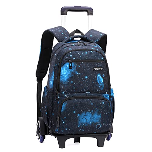 Galaxy Rolling Backpack for Boys Girls Backpack with Wheels for Elementary School Kids Wheeled Bookbag Blue Black - color: Black Blue-starry Sky, size: Small