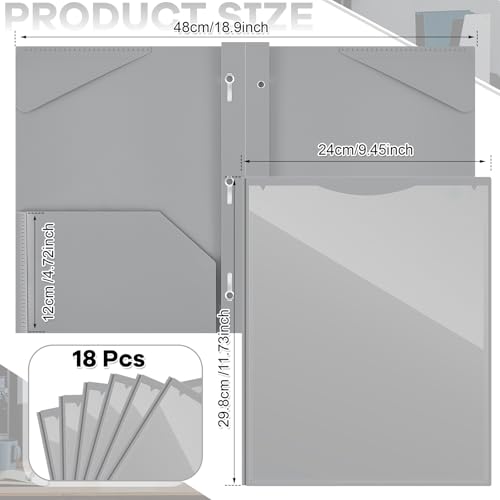 Henoyso 18 Pcs Plastic Folder with Clear Front Pocket and 3 Prong Plastic Folders with Card Slot Pocket Folders with Prongs for School Office (Gray) - color: Gray