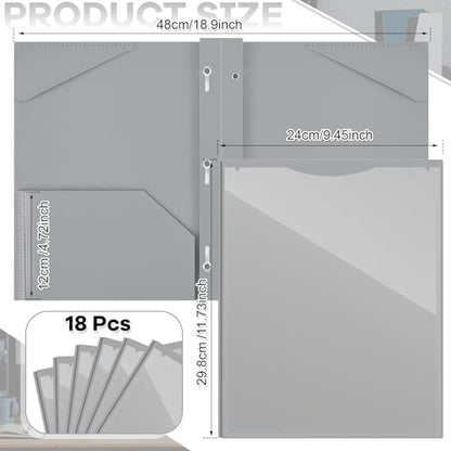 Henoyso 18 Pcs Plastic Folder with Clear Front Pocket and 3 Prong Plastic Folders with Card Slot Pocket Folders with Prongs for School Office (Gray) - color: Gray
