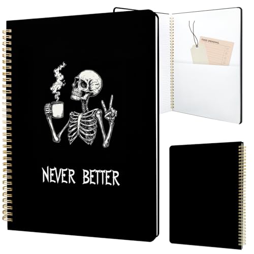 Cute Spiral Notebook journal A4 Aesthetic Pretty Design for Women Girls Kawaii with Pocket, 8.5 x 11 inch, Graph, Skeleton - color: Coffee Skeleton, style: Graph